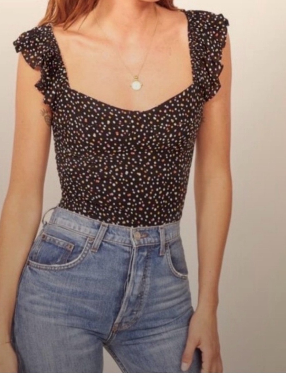 Reformation Black confetti Ruffle Sleeve Camisole